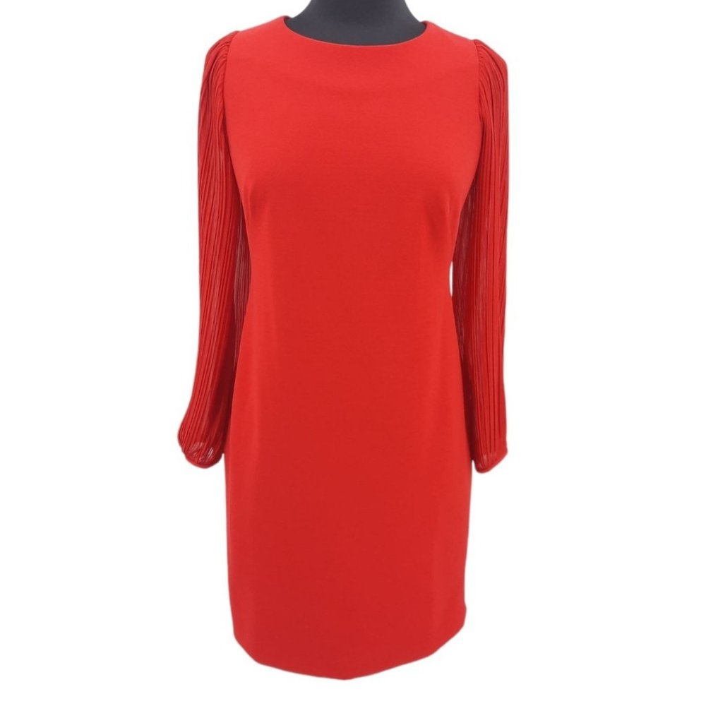 VTG 90s DR Collection Solid Red Shear Pleated Balloon Sleeve Dress Size 8 - Picture 10 of 10
